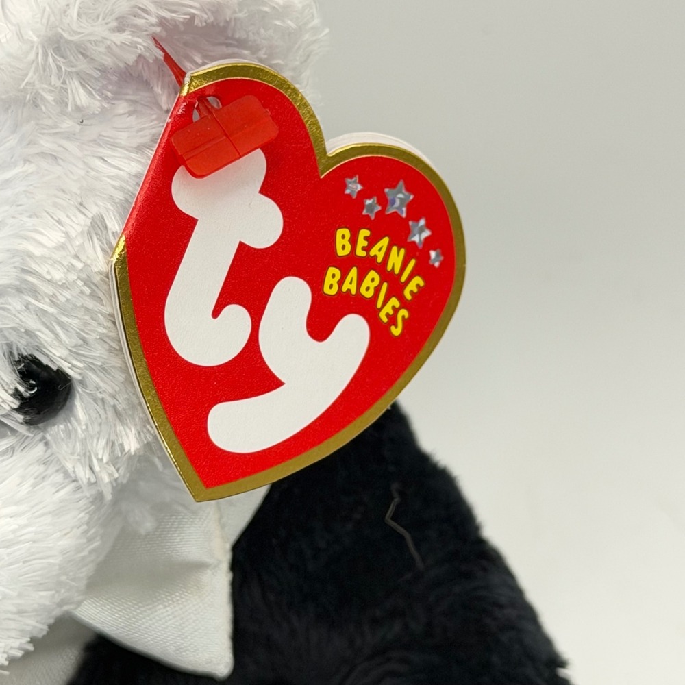 Ty Beanie Babies Bride and Groom Wedding Bear Set White Black Plush NWT 2002 - Picture 4 of 11